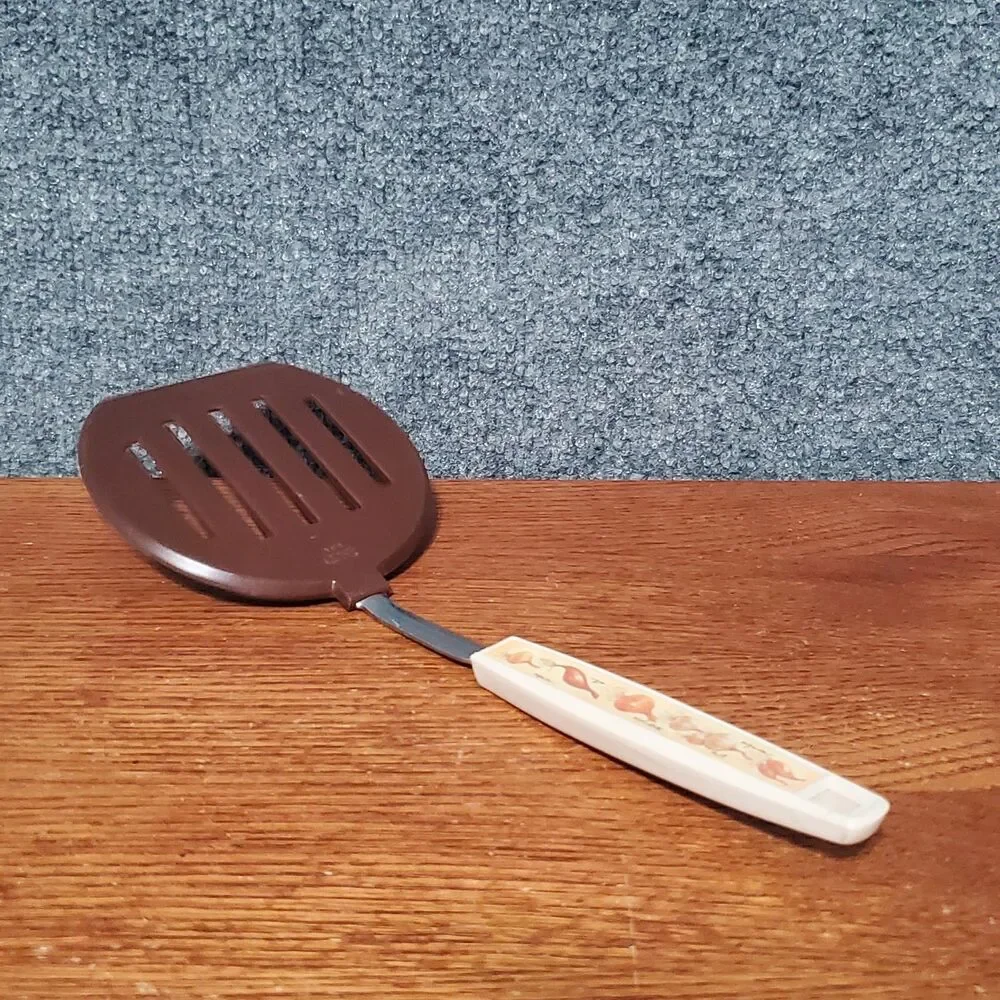 Vintage Ekco Spatula Brown And Tan Slotted Vegetable Logo Kitchen Utensil USA